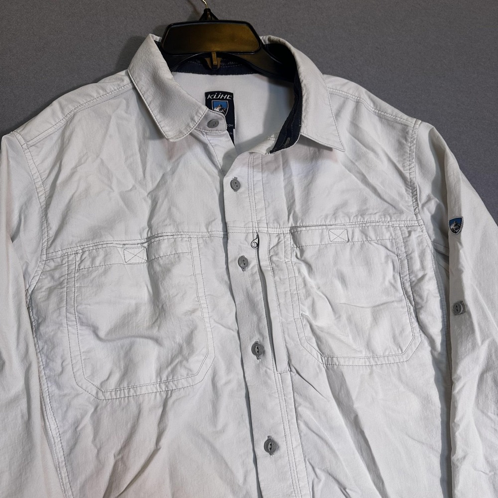Kuhl Shirt Mens Large White Nylon Button Front Long Sleeve Outdoor Hiking Casual